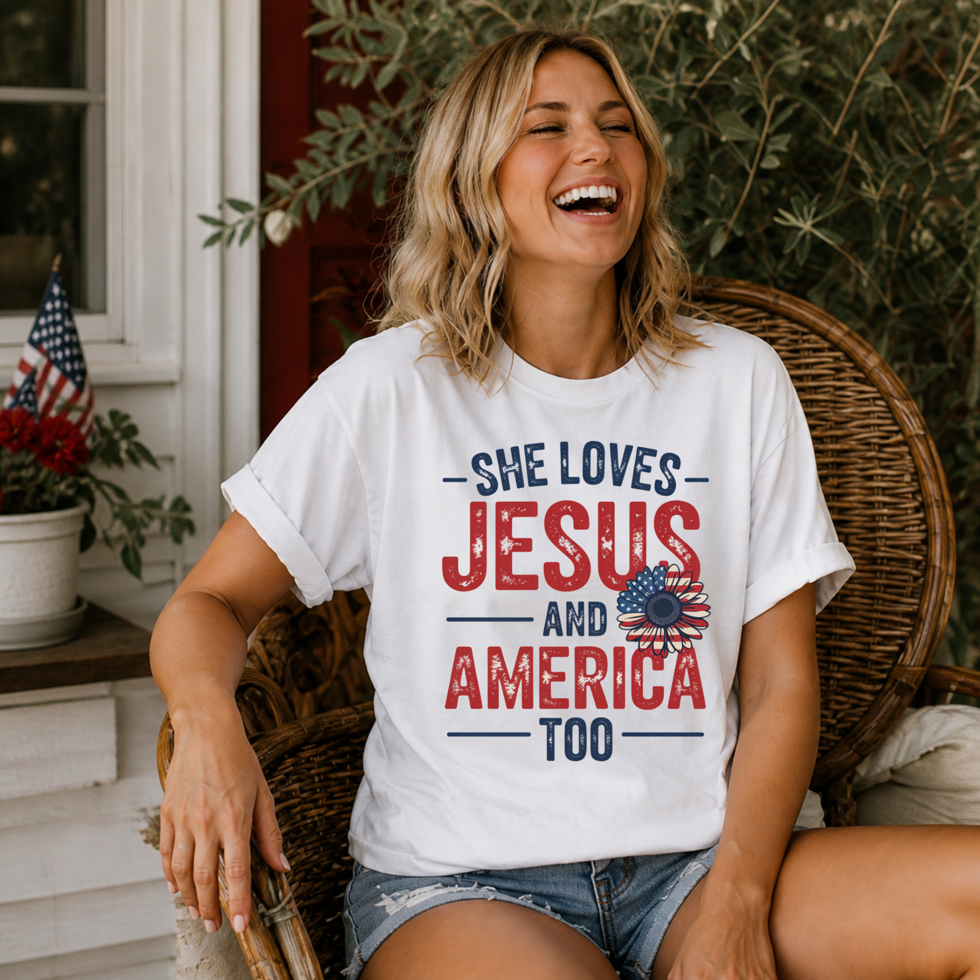 Loves Jesus and America Too | Faith & Freedom Tee - Sunflower