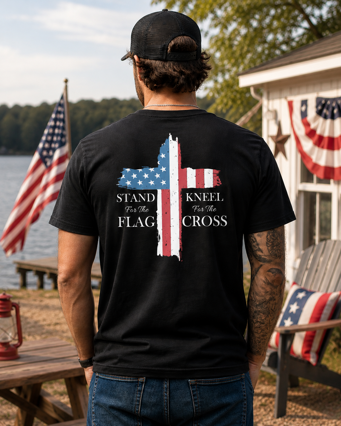Stand For The Flag Kneel For The Cross | For Him | Faith & Freedom Tee