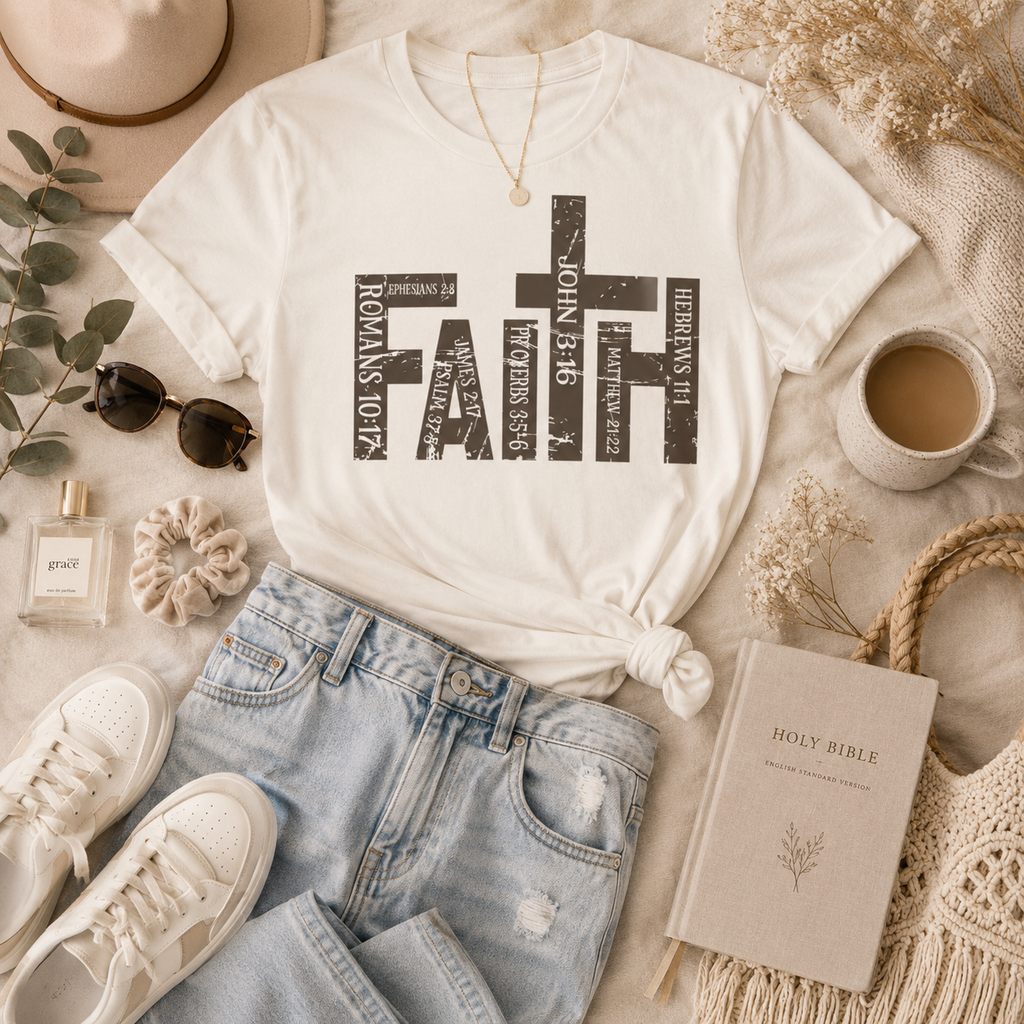Scripture-Filled "Faith" Typography | Graphic Faith Tee