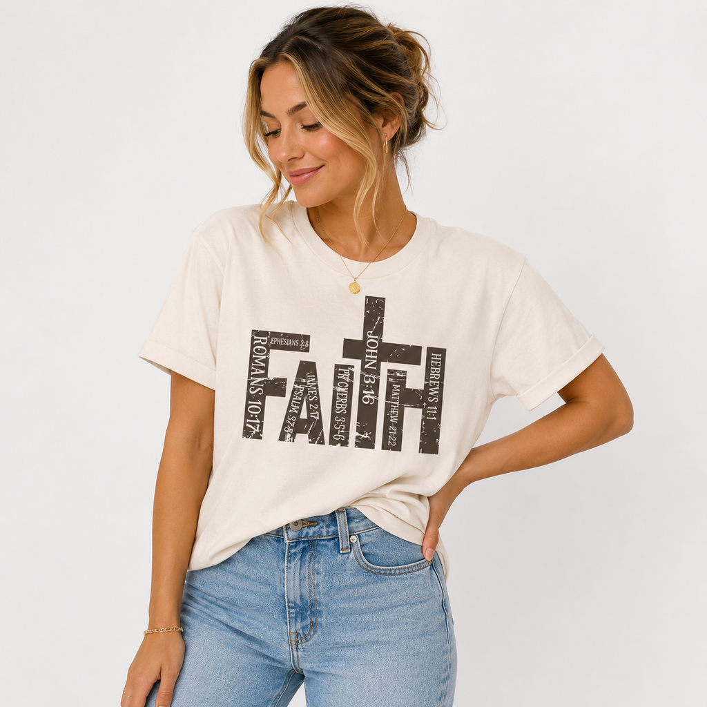 Scripture-Filled "Faith" Typography | Graphic Faith Tee