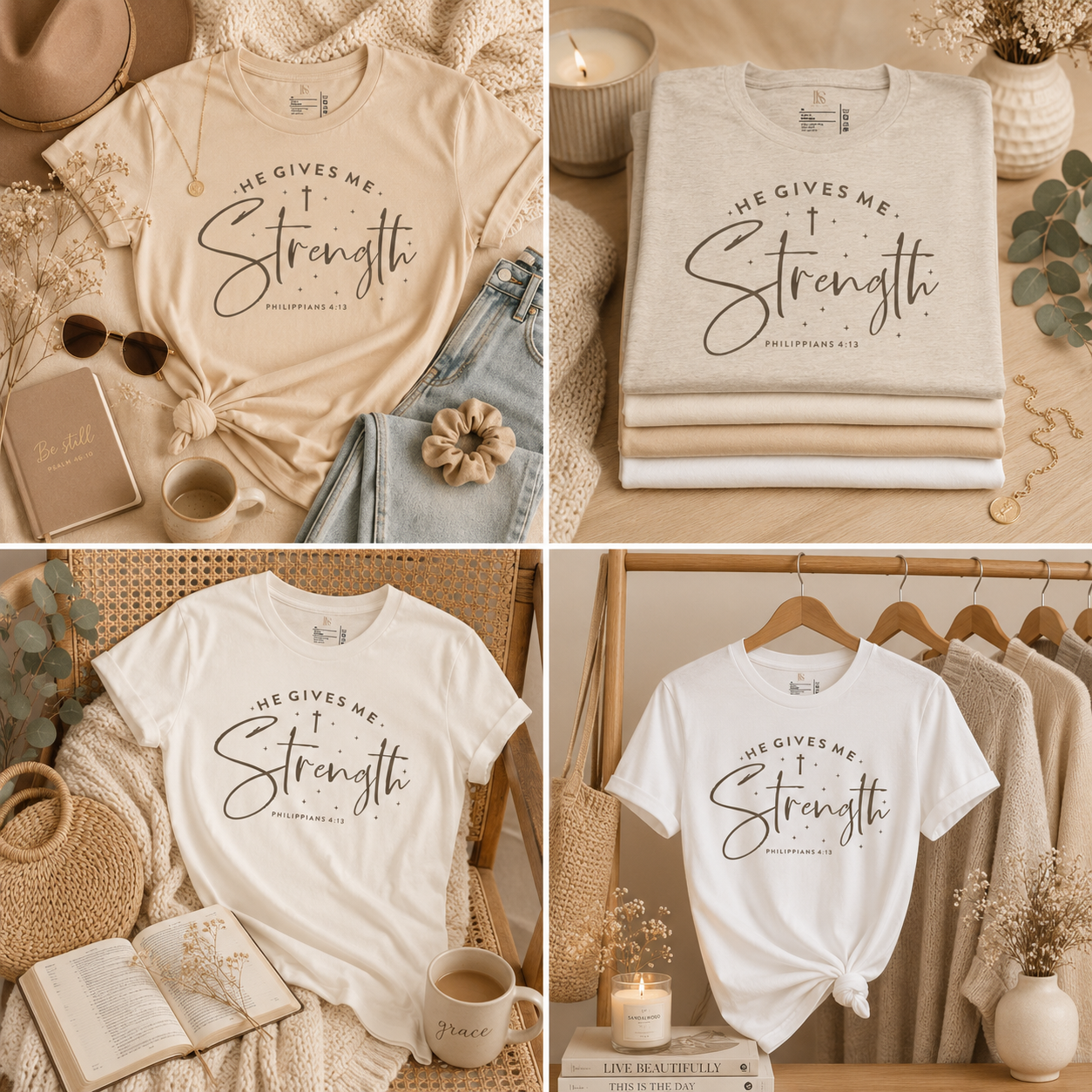 He Gives Me Strength | Philippians 4:13 | Faith Tee