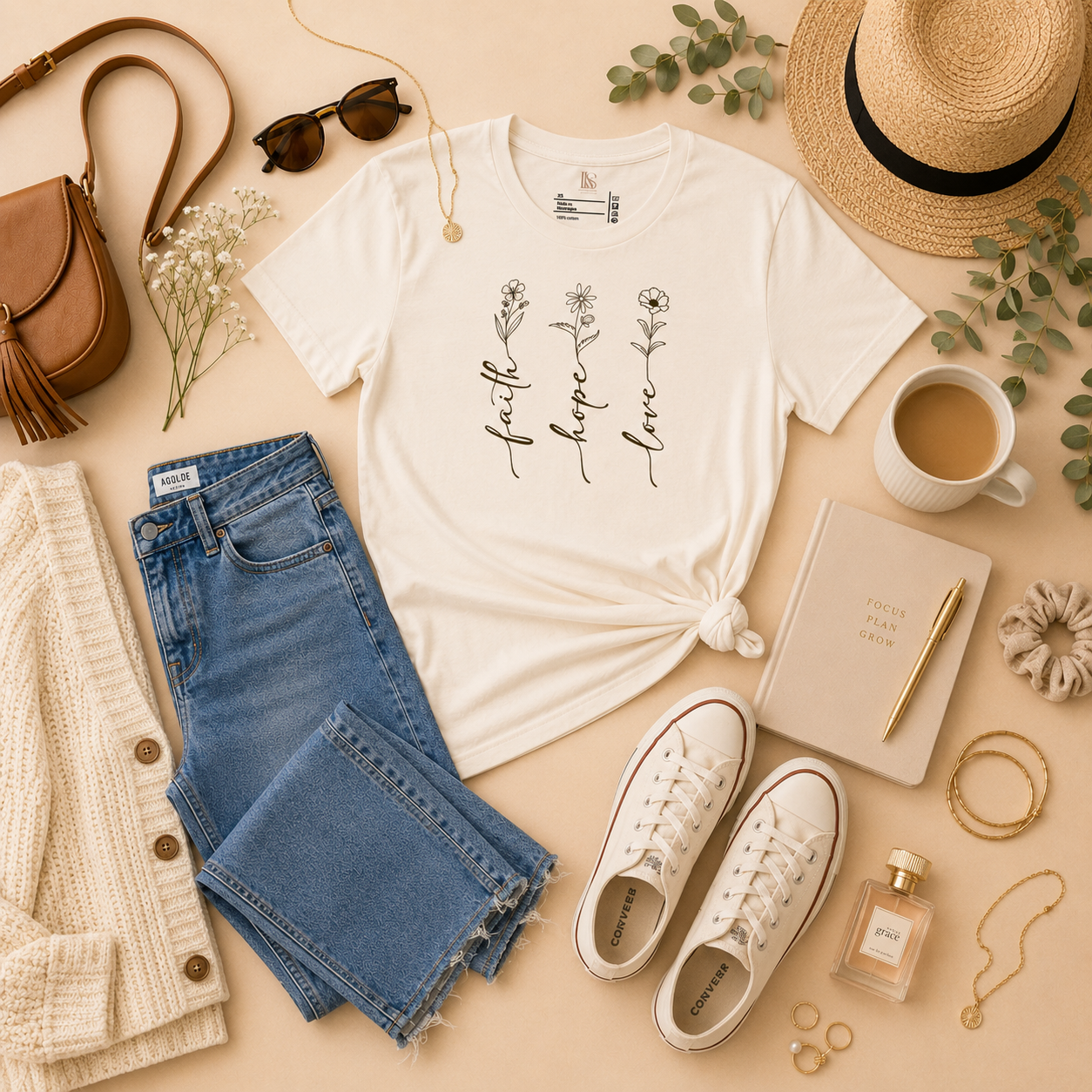 Faith, Hope, Love Flower | Minimalist Faith Tee